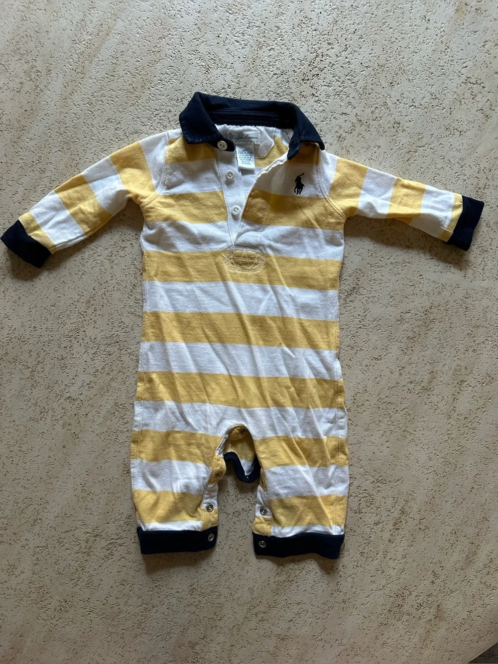 Ralph Lauren Yellow, White & Navy Striped Polo Romper